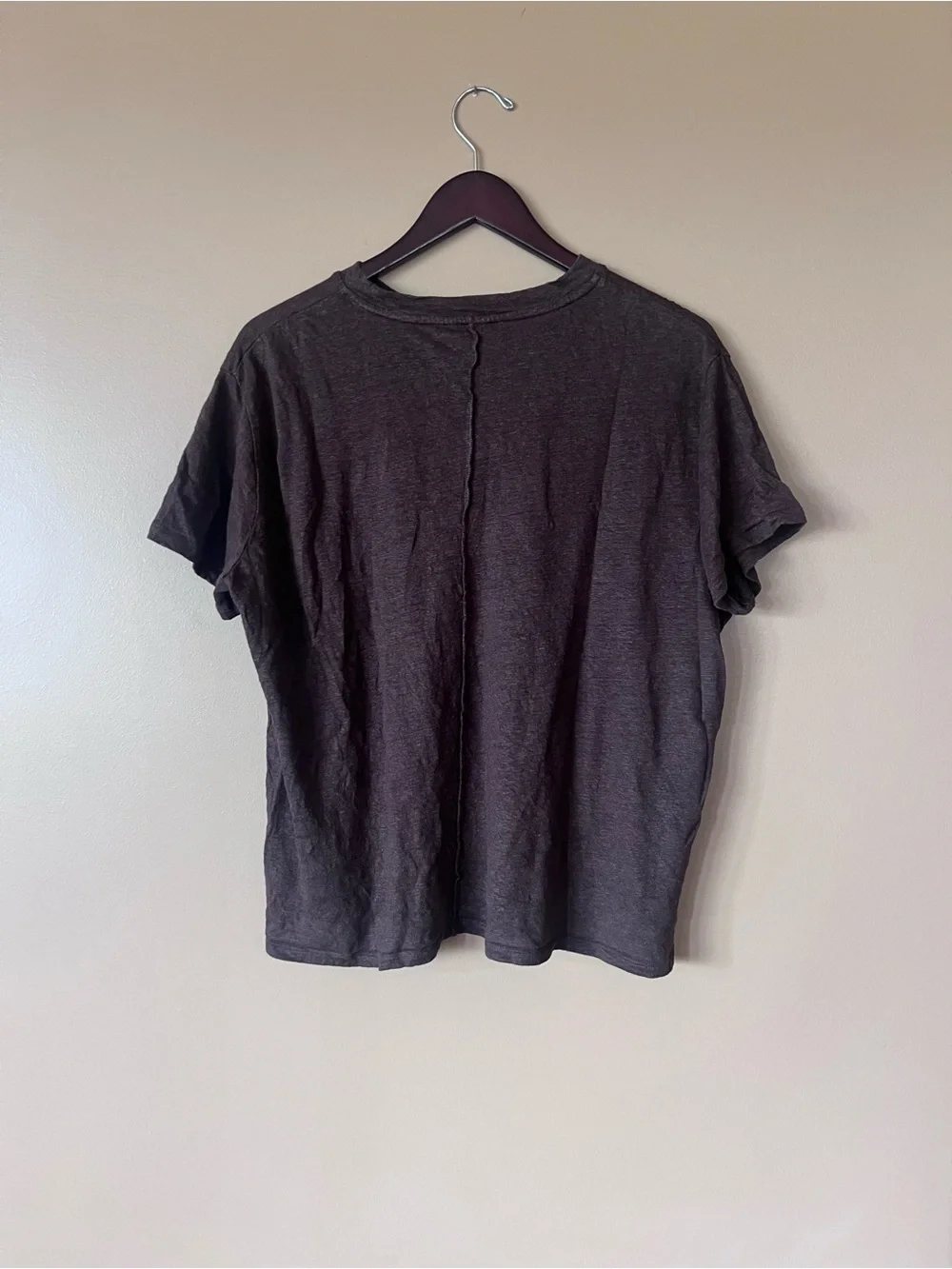 Women's Deiji Studios Short Sleeve Linen Crewneck Tee in Dark Brown - Picture 2 of 6